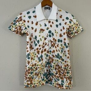 🦋 Shu Shu White Floral Collared Short Sleeve Button Down Medium